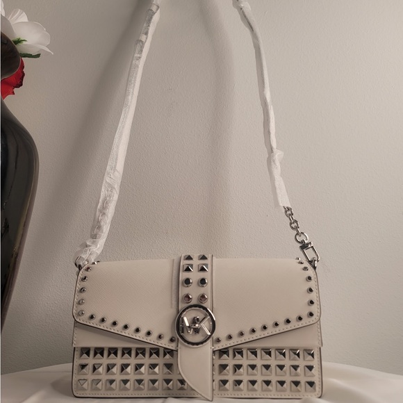 Greenwich Signature Semi Lux Medium Convertible Logo Closure Studded Shoulder Ba - Picture 6 of 7